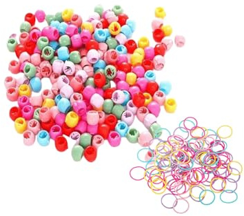 200 stycken färgglada hårpärlor att klippa, 100 stycken mini små hårgummin, elastiskt hårgummi, pärlformade hårspännen, för frisyrer, hårtillbehör för kvinnor