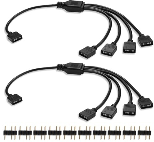 Binghe ARGB Répartiteur ARGB Hub Adaptateur Cable RGB PC, 5V 3 Pin Câble Répartiteur 1 vers 4, Câble d'extension pour Connecteur RGB de Carte Mère pour Connecteur d'éclairage pour ventilateur(2 Pcs)