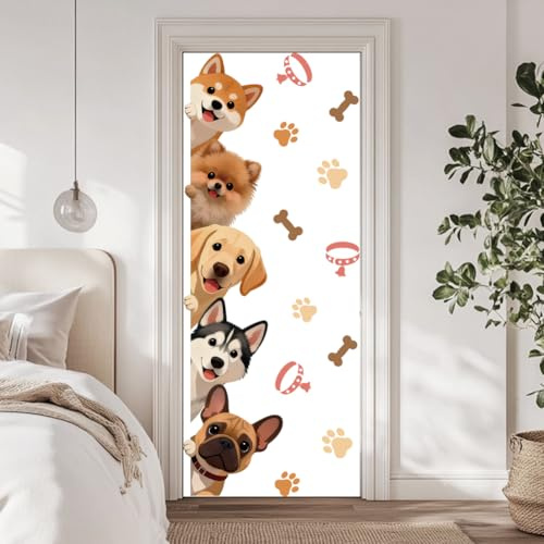 arricraft 2 Blatt Selbstklebender Türaufkleber 80cm X 200cm /31.5x78.7 Zoll Cartoon Spähender Hund Tür Wandbilder Aufkleber PVC Abnehmbare Tapeten Dekoration Für Schlafzimmer Wohnzimmer