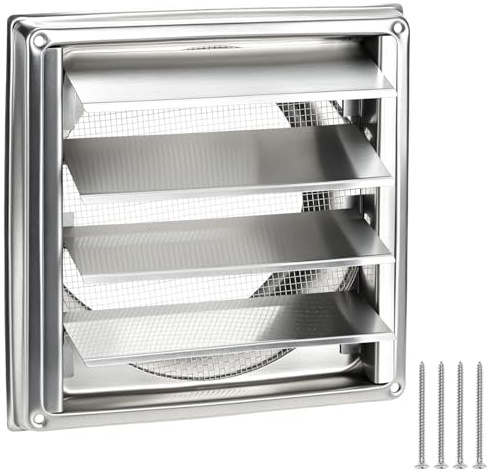 QWORK® Lüftungsgitter 304 Edelstahl 150mm mit Insektenschutz, für Dunstabzugshauben & Wäschetrockner