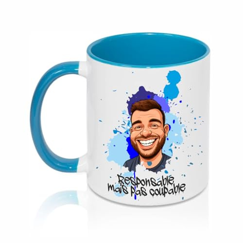 Mug Caricature Personnalisé à Partir de Votre Photo – Tasse Céramique Premium en 5 Couleurs – Cadeau Unique & Original – Design Réalisé par Graphiste Professionnel