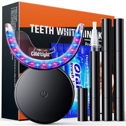 Shynova Zahnaufhellung Set für zu Hause - Teeth Whitening Kit mit 32X LED-Lampe & 3 Bleaching Gels, Schonender Zahnaufheller für Empfindliche Zähne und Ein Strahlend Helles Lächeln - Schwarz