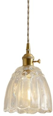 HUAYUSEDF Lámpara colgante de estilo artístico vintage, transparente, con forma de pétalo, de bronce y cristal artístico. Ideal para vestíbulo, dormitorio, casa de campo, isla de cocina o pasillo.