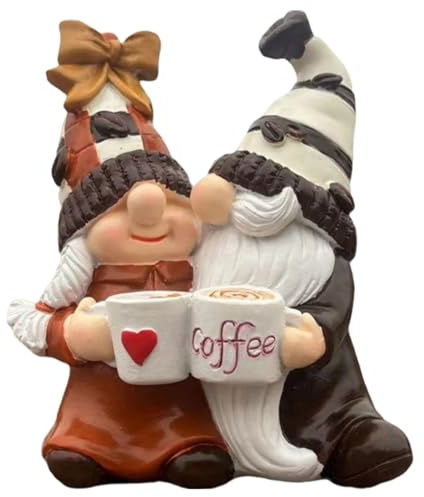 Faceless Coffee Gnome - Resin Mini Figure, Decorative Bar Accessory, Cute Gnome Couple | Whimsical Accent Piece for Your Home, Corner Shelf for Desk, Mantle, Garden Decoration, Gesc