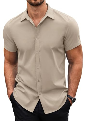 COOFANDY Camisa Hombre Manga Corta con Botones Camisa Business Casual Verano Corte Regular Fit Shirt