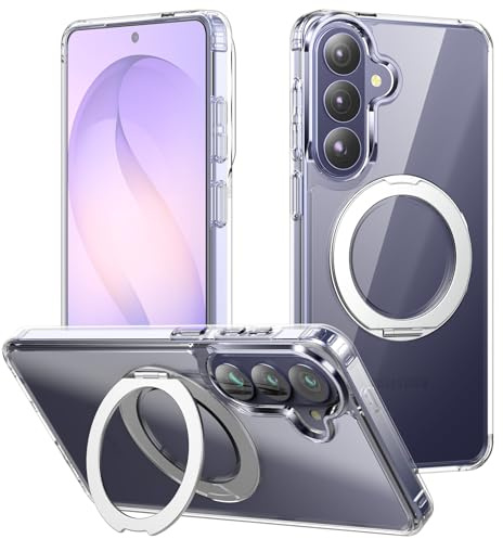 Cresee Designed for Samsung Galaxy S26 Case, 360° Magnetic Ring Stand Compatible with Magsafe, Crystal Clear Hard Back + TPU Bumper Shockproof Phone Cover for Galaxy S26, Transparent
