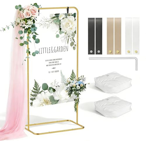 Yigowyigo Willkommensschild Hochzeit 172x80x50cm, Einstellbare Höhe Staffelei (127cm/172cm) für Hochzeitsschilder, Ständer, Hochzeitsschild Ständer mit 6 Lederaufhängebändern, 2 Wasserbeuteln (Gold)