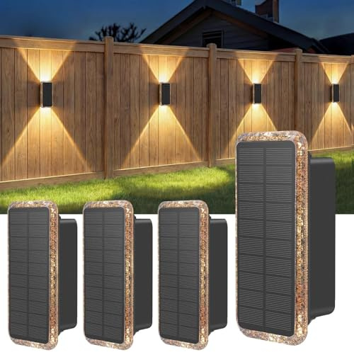 vighep Solar Wandleuchte Außen 4er-Set, Up & Down Leuchte Solar mit 5 Farbtemperaturen 3000K–6000K, IP65 Wasserdicht, Solarlampen für Außen Wand und Gartenzaun, für Hauswand, Terrasse, Porch, Eingang
