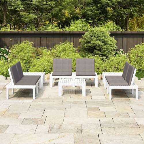 GPUTYGHN 6-TLG. Garten-Sitzgruppe mit Auflagen, weißes Lounge-Set aus Kunststoff mit Tisch und Rückenlehnen für hohen Sitzkomfort