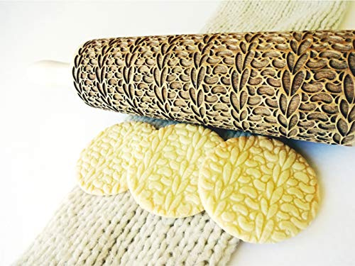 Mattarello Decorativo per Biscotti MAGLIERIA | Mattarello Inciso | Rullo per Biscotti e per Modellare | Mattarello Legno Goffrato di Algis Crafts