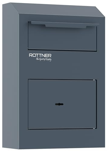 Rottner Samuel Einwurftresor Schwarz HxBxT 380x250x115 mm Doppelbartschloss 2 Schlüssel Rückholsperre Befestigungsmaterial
