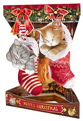 Santoro Weihnachtskatzenschaukel mit 3D-Pop-Up-Weihnachtskarte und Dekoration für Sie und Ihn