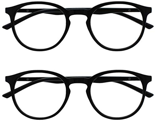 OPULIZE Met Lesebrille 2er Pack Schlank Runder Rahmen Federscharniere Kratzfest Schwarz Herren Damen RR60-1 +1.00
