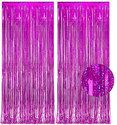 Lametta Vorhänge Fuchsia Pink Glitzer - Party Vorhang Magenta Luftschlangen Fotowand Hintergrund Dekoration für Geburtstagsdeko Mädchen Wutz Flamingo Ballerina Verlobung Muttertag Partydeko