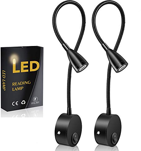 Lampe de lecture,2 lumières de lit à LED,Montée sur le mur à côté des lampes en aluminium,lampe d'éclairage blanc chaud,200 Lumen/3000K/3W,Angle de faisceau:30 °,Longueur du col de cygne:38cm