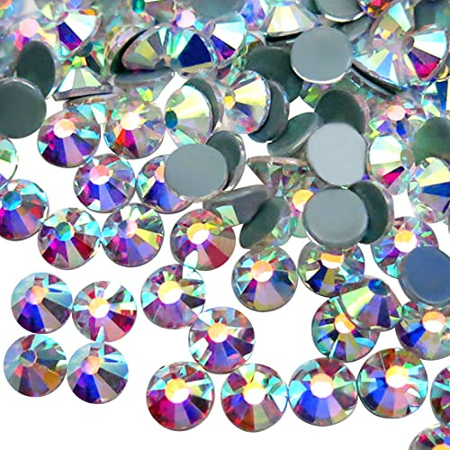 Jollin Hotfix Strasssteine Glitzersteine für Textilien SS30, Crystal AB | 6,4mm, 288 Stk. Hot Fix Rhinestones Kristalle Glas Strasssteine für Bedazzling, Kleidung, Schuhe, Nägel & DIY Basteln
