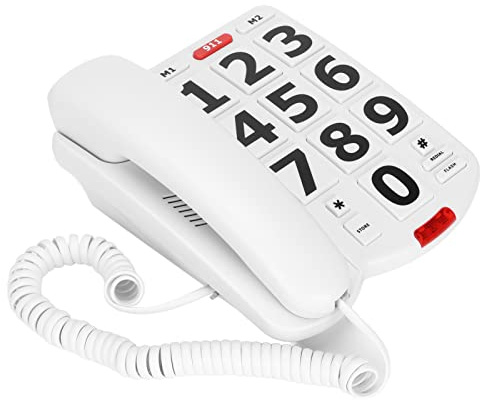 Téléphone Filaire Seniors à Gros Boutons - Sonnerie Forte pour Troubles de l'Audition et de la Vision - Téléphone Fixe de Bureau pour Maison et Bureau