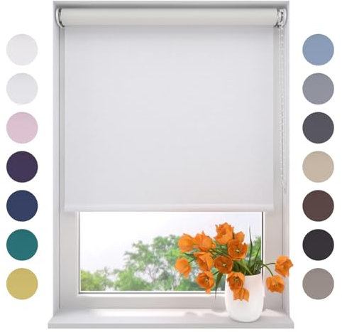 Radeco® Verdunkelungsrollo 60 x 190 cm weiß, Größen von 40 bis 240 Breite, ohne Bohren möglich, Rollo wandmontage, Rollo 60 cm breit, Fenster rollos für innen, rollos für Fenster