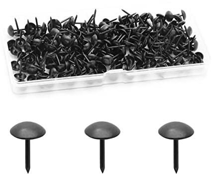 Rierdge 200 Pcs Metal Thumb Tacks Decorative, 2/7 x 1/2 Vintage Thumb Tacks, Heavy Duty Upholstery Tacks for Sofa Furniture DIY Project etc, Black（13mm×7.5mm）