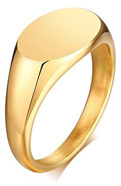 Bishilin Frauen Ringe Edelstahl, Damen Ring Personalisiert Siegelring Oval 9MM Poliert Freundschaftsring Gold Ringe in Bijouterie Gr.52 (16.6)