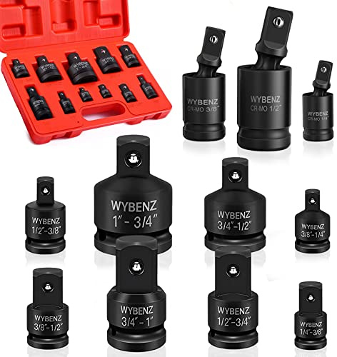 Impact Socket Adapter and Reducer Set Breaker Bar Wrench Conversion Kit 1/4 -3/8 -1/2 -3/4 Adapter Set and Universal Joint Swivel Socket Set 1/4,3/8,1/2 Swivel Socket with Storage Case 11Pcs