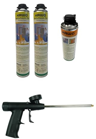 Pistolenschaum Set 2 x Pistolenschaum 750 ml + 1 x Reiniger + 1 x Schaumpistole Bauschaum Füllschaum Dämmschaum