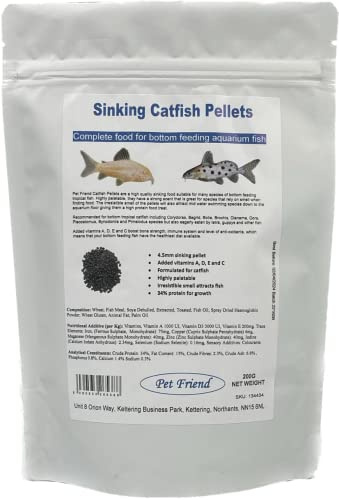 Pet Friend Catfish Pellets Aquarium Fish Food For Corys Plecos Synodontis & Other Bottom Feeding Tropical Fish 200g Pouch