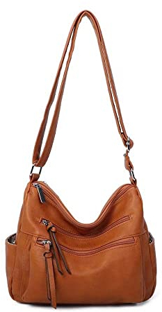 OBC Damen Tasche Shopper Schultertasche Umhängetasche Crossbody Henkeltasche Beuteltasche Crossover Handtasche City Bag Reise Kunst-Leder Cognac