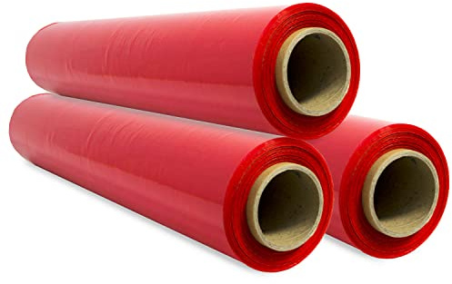 Elastisk förpackningsfilm, röd plastfilm för förpackning, plastrulle transport- och flyttskydd, rulle 50 cm och upp till 400 m töjbar - Offituria (röd, 3 stycken)