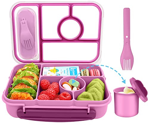 Demiue Lunch Box Kids,Bento Box Adult,Lunch Containers for Adults/Kids/Toddler,5 Compartments Bento Lunch Box with Sauce Vontainers,Microwave & Dishwasher & Freezer Safe(Purple)