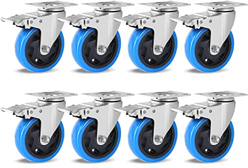 8 Stück Schwerindustrierollen mit Bremse 100mm Lenkrollen, Tragfähigkeit 600kg, 360° schwenkbar Castors, geeignet für alle Arten von Böden, Rollen für Möbeltransport, Industrietransport und Logistik