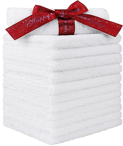 HOMEXCEL Microfiber Washcloths 12 Pack, Highly Absorbent and Soft Face Towel, Multi-Purpose White Wash Cloths for Bathroom, Hotel, Spa, Gym, and Kitchen, 12x12 Inch