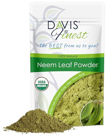 Polvo de neem orgánico Davis Finest 250 g, hojas de neem puras y naturales para la piel y el cabello, cuero cabelludo seco con picazón, cabello debilitado, promueve el crecimiento del cabello