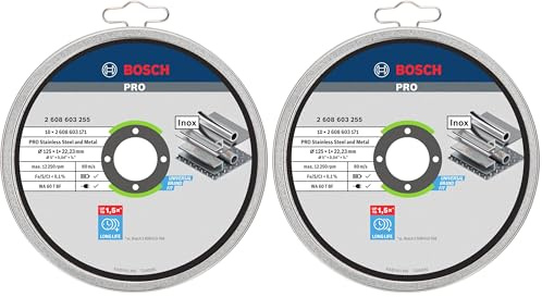 Bosch Professional 10x Trennscheibe Gerade Standard for Inox - Rapido (Rostfreier Stahl, WA 60 T BF, Ø 125 mm, 1.0 mm, Zubehör Winkelchleifer) (Packung mit 2)