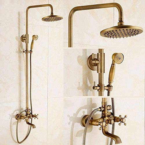 ILmira Shower System New Vintage Antique Brass Shower Faucet Set Rainfall Shower Head W/Ceramic Hand Showe Retro Wall Mount Shower Set Auspicious clouds
