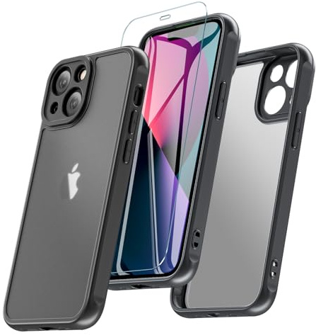 Hensinple Für iPhone 13 Mini Hülle, Handyhülle iPhone 13 Mini Mit Panzer Schutz Glas, 360° Rundumschutz Stoßfest mit Kameraschutz Robust Case, Schwarz