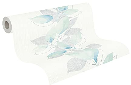 A.S. Création Papier peint intissé motif fleurs vert bleu blanc gris brillant de qualité supérieure pour salon 10,05 m x 0,53 m Fabriqué en Allemagne