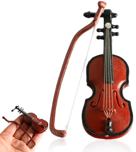Violon miniature en bois, petit modèle d'instrument de violon avec archet, mini jouet de violon au monde, surface lisse et lumineuse pour décorer une maison de poupée, des bureaux, un festival, un