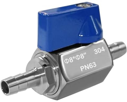MiJunHD 8mm Barb Ball Valve, 304 Stainless Steel Mini Shut Off Valve Switch for Water,Gas,Fuel,Drip,Irrigation