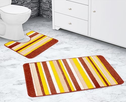La Maison Badezimmerteppich-Set, 2-teilig, gestreift, Ombré-Farbverlauf, rutschfest, Badematte und WC-Vorleger-Set, schnell trocknend, Duschbad, superweich, WC-Vorleger-Set (Orange)