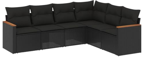 vidaXL Garten Sofagarnitur mit Kissen 6-TLG., Gartenmöbel Gartengarnitur, Sitzgruppe Sitzgarnitur, Lounge Sofa Garnitur Terrasse, Schwarz Poly Rattan
