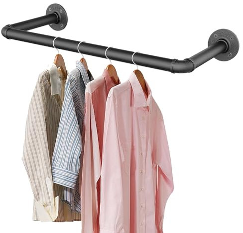 SMILOVII Wall Mounted Clothes Rail, Industrial 49cm Detachable Metal Garment Hanging Storage Rail - Heavy Duty for Home Shops and Closets