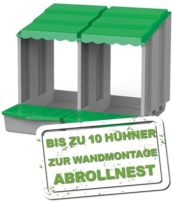 MeineHennen 2er Legenest/Abrollnest für Hühner (bis 10 Hühner) | Robuster Kunststoff | Saubere Eier durch Abrollsystem | Wandmontage & Modular | Grau/Grün, 56,7 x 51,5 x 46,5 cm