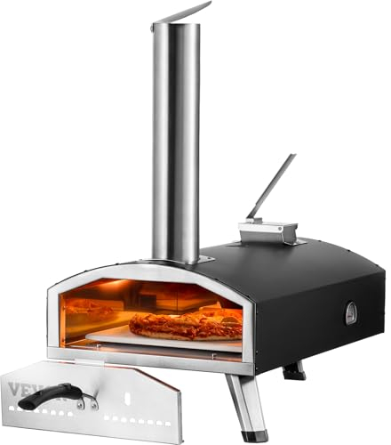 VEVOR Forno Portatile per Esterni 304 mm, Pellet e Trucioli e Carbone Tri-Fuel, Griglia per Pizza con Spray di Ferro, Include Pietra Pizza, Copertura Impermeabile, Pala, per Campeggio Cortile, Nero