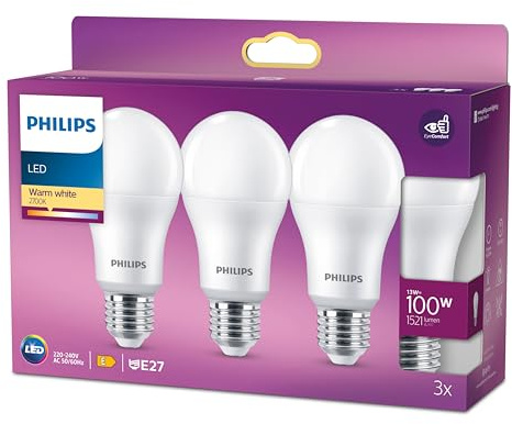 PHILIPS LED Classic E27 Lampen 3-er Pack (100 W), matte LED Lampen mit warmweißem Licht, energiesparende Lampen mit langer Nutzlebensdauer, neue Generation