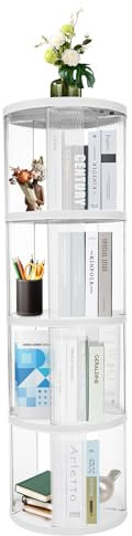 SABUIDDS Drehbares Bücherregal mit 4 Ebenen 16 Fächer Standregal 360 Grad Büroregal Rund Dekoregal Multifunktionales Drehregal Lagerregal für Wohnzimmer Schlafzimmer Büro Kinderzimmer Arbeitszimmer