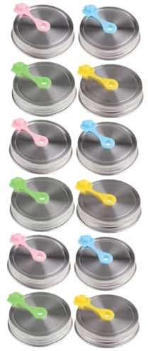 MAGICLULU 12pcs Jar Lids Straw Stoppers Airtight Seal for Spice Jars Stainless Steel Can Lids for Drinking Supplies