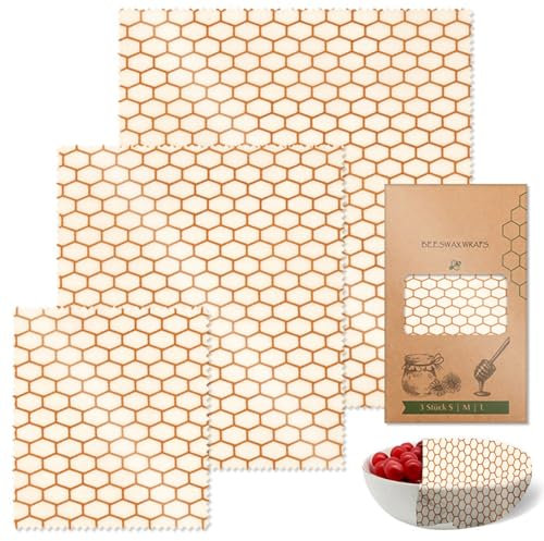 MLWSKERTY Conservation des Aliments avec 3 Enveloppes en Tissu Cire d'abeille Naturelle Fournitures Cuisine Portables Lavables Réutilisables