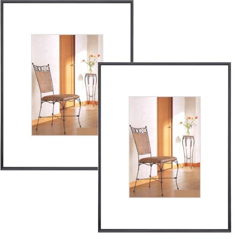 9x12 Picture Frame Set of 2, Black Brushed Thin Metal Aluminum Photo Frame with HD Glass, Fit 6x8 with Mat or 9 x 12 without Mat, for Table and Wall, 2 Pack