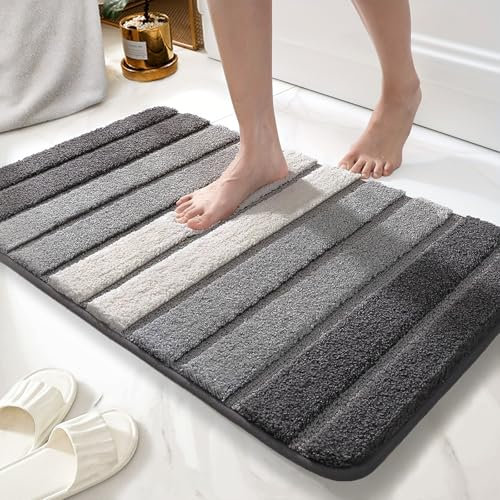 wyewye Microfibre Bath Mat, Door Mat, Bath Rug, Super Absorbent Bathroom Rug 40x60 cm, Grey